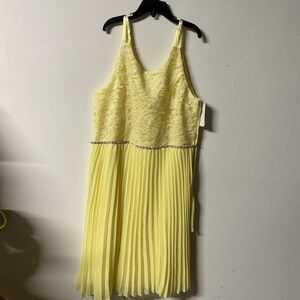 jcpenney Yellow Lace & Pleated Formal Dress with Beaded Waist